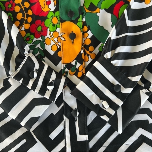 Vintage Lanvin I. Magnin Geometric Floral Button Front Blouse Mod Flowers Medium - Picture 10 of 16